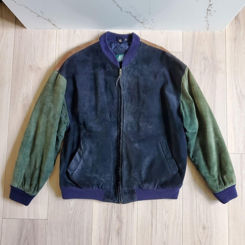 VTG Bass Pro Shops Jacket Mens L Colorblock Suede Bomber Outdoors 90s Hunting